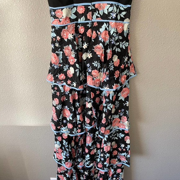 Foxiedox Darlene Ruffle Tiered Floral Print Keyhole Bodice Maxi Formal Dress Lrg - Picture 11 of 12